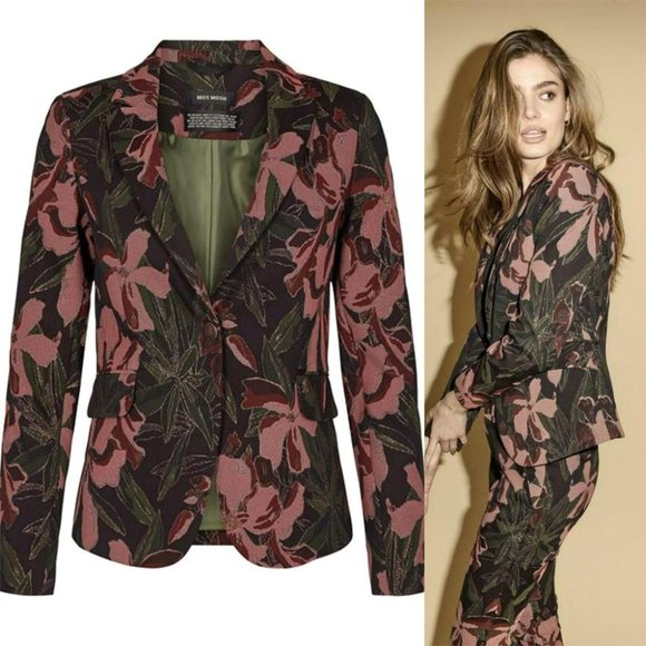 Mos Mosh Blake Flower Jacquard Fitted Blazer Jacket Tailored Single Button - Picture 1 of 12